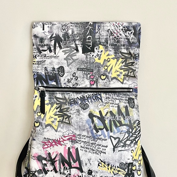 DKNY Tilly Graffiti Mid Top Zip Faux Leather Purse Backpack Bag main image 13